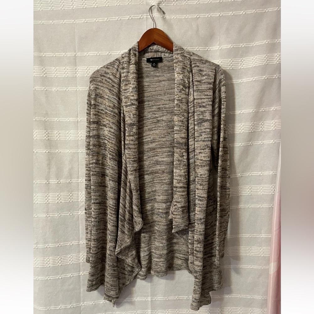 AB Studio Open-Front Heathered Knit Cardigan Sweater - Neutral Brown & Green